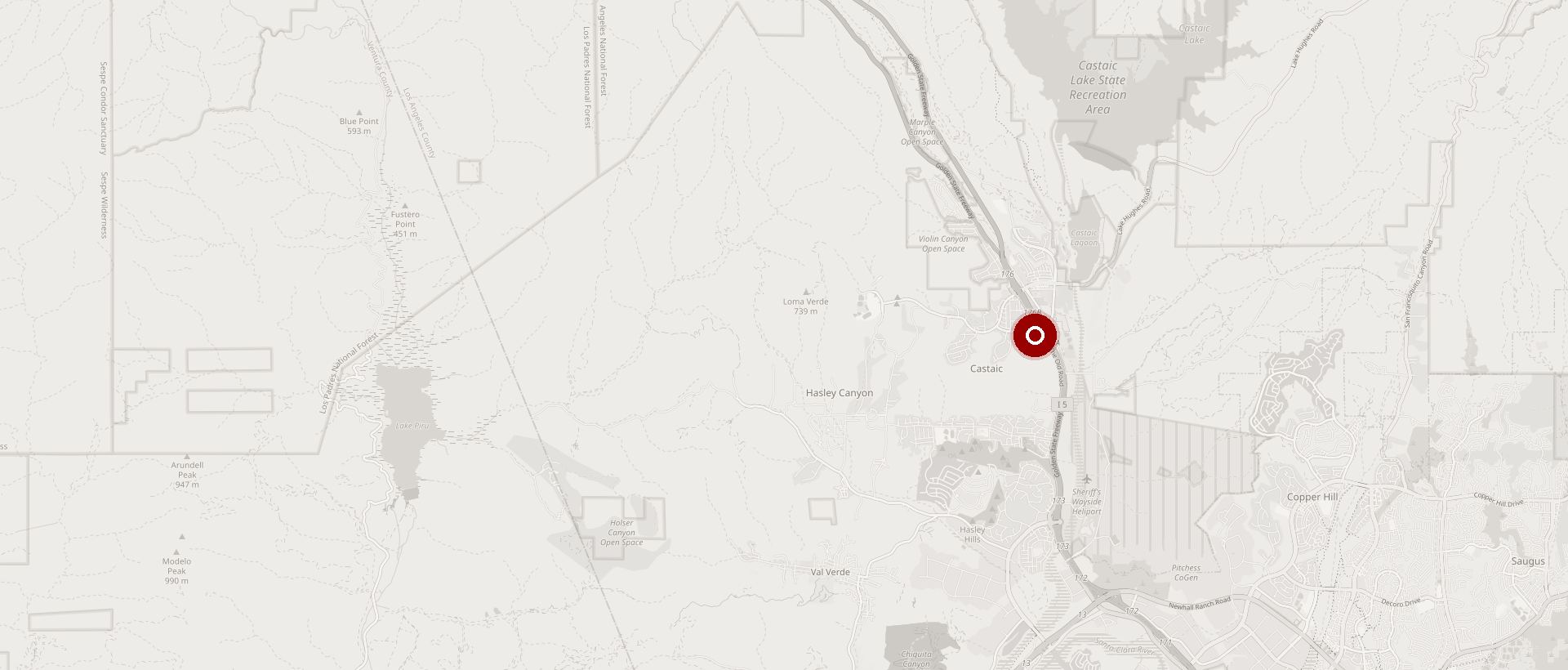 Map of Castaic, California, with the Living Vehicle showroom marked just off I-5